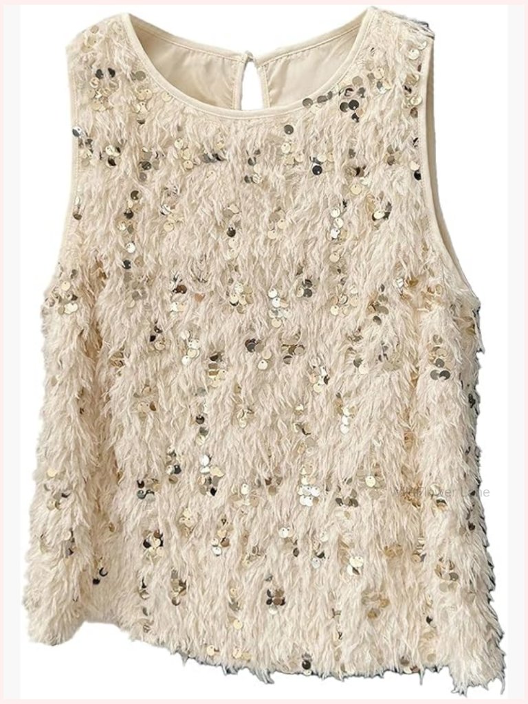 Women's Y2k Fuzzy Sequin Glitter Sleeveless Top Blouse Party Night Out